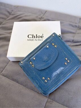 Chloé Blue Leather Studded Zip Wallet
